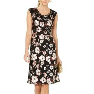 Connected Apparel Black Floral Metallic Cap Sleeve Cocktail Dress NWT Size 4